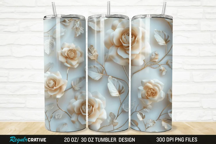 3D Roses Flower 20/30oz Skinny Tumbler