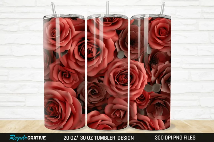 3D Roses Flower 20/30oz Skinny Tumbler