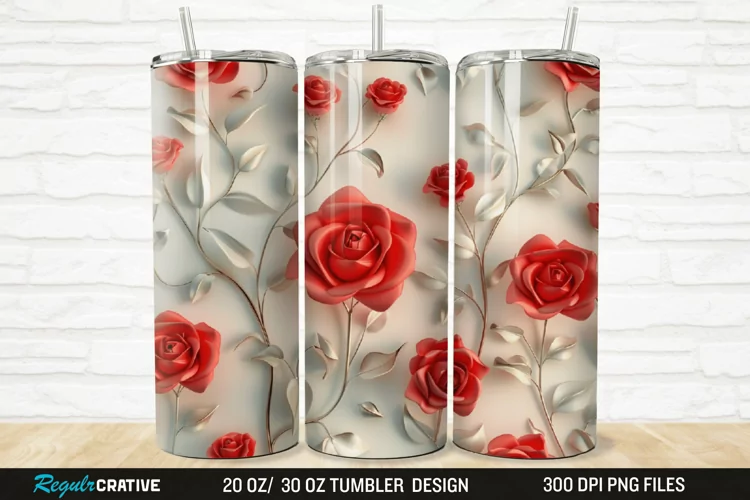 3D Roses Flower 20/30oz Skinny Tumbler