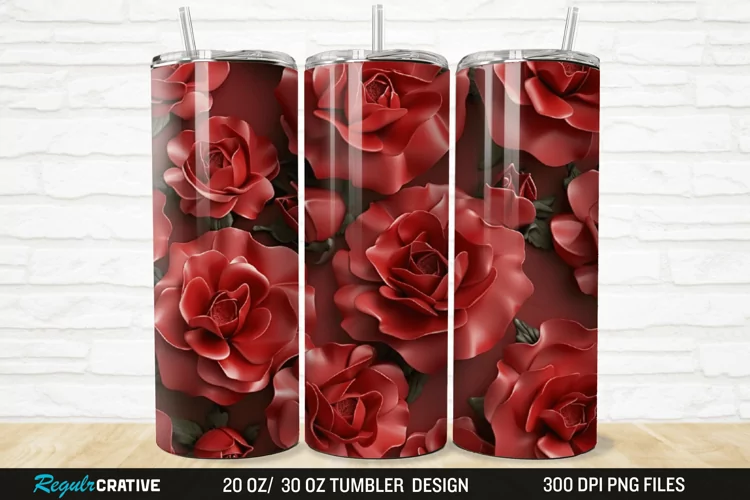 3D Roses Flower 20/30oz Skinny Tumbler