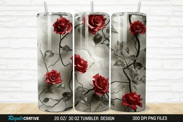 3D Roses Flower 20/30oz Skinny Tumbler