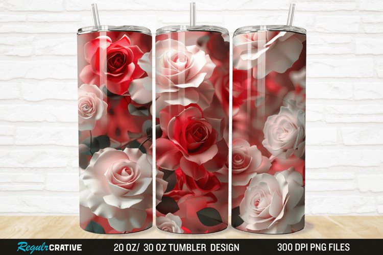 3D Roses Flower 20/30oz Skinny Tumbler example image 1