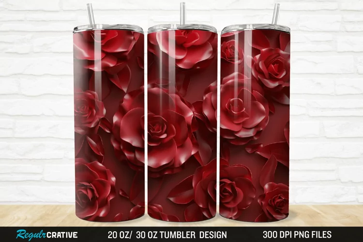3D Roses Flower 20/30oz Skinny Tumbler