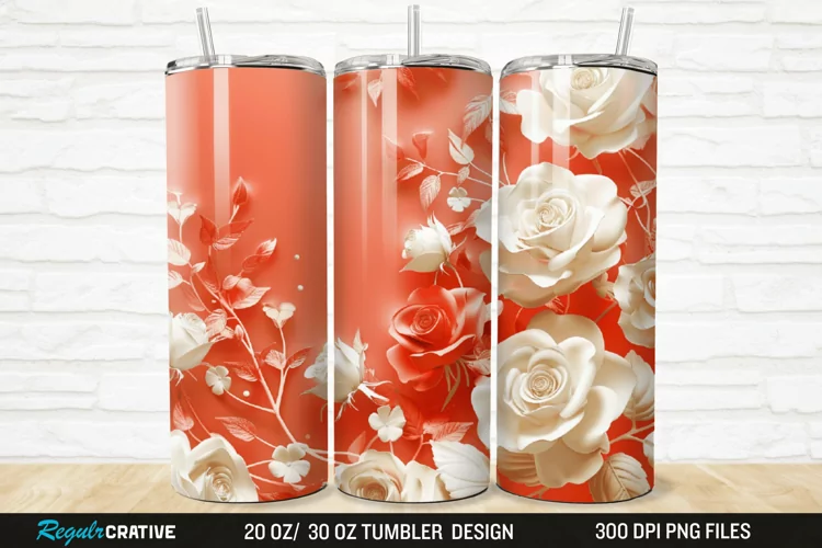 3D Roses Flower 20/30oz Skinny Tumbler