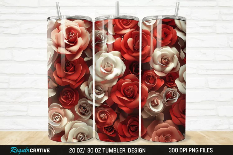 3D Roses Flower 20/30oz Skinny Tumbler