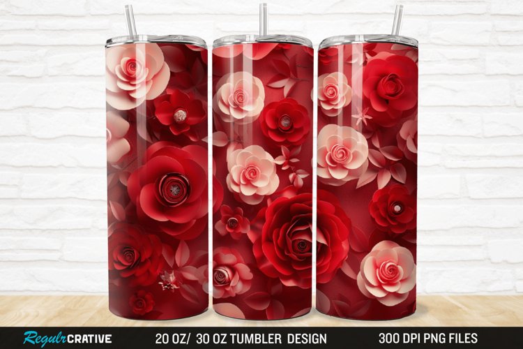 3D Roses Flower 20/30oz Skinny Tumbler example image 1