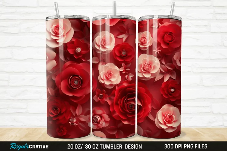 3D Roses Flower 20/30oz Skinny Tumbler