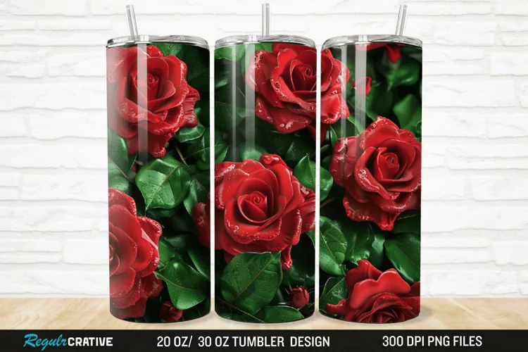3D Roses Flower 20/30oz Skinny Tumbler