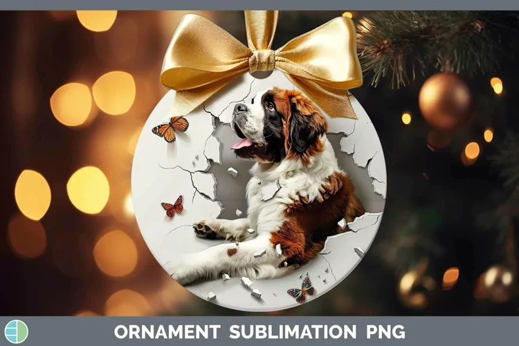 3D Saint Bernard Ornament | Sublimation Bauble Designs