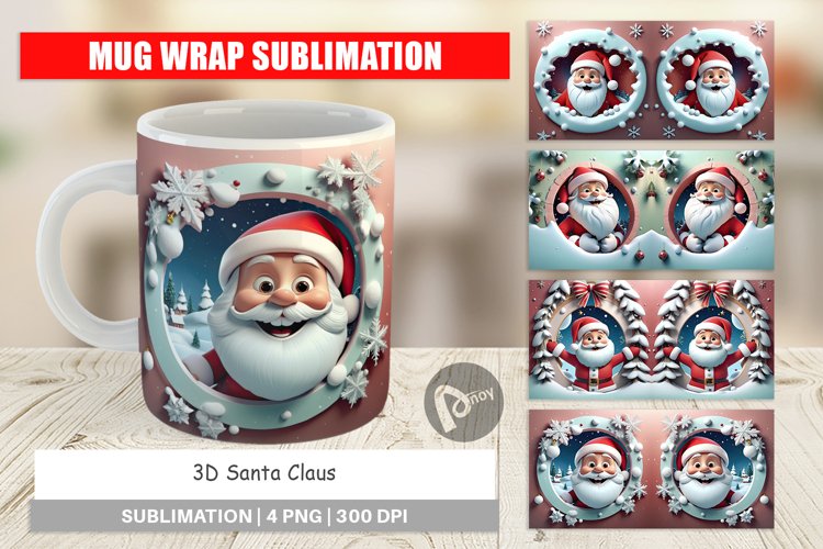 Mug Wrap Design 3D Santa Claus