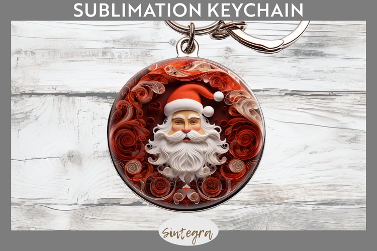 3D Christmas Santa Claus Round Keychain Sublimation
