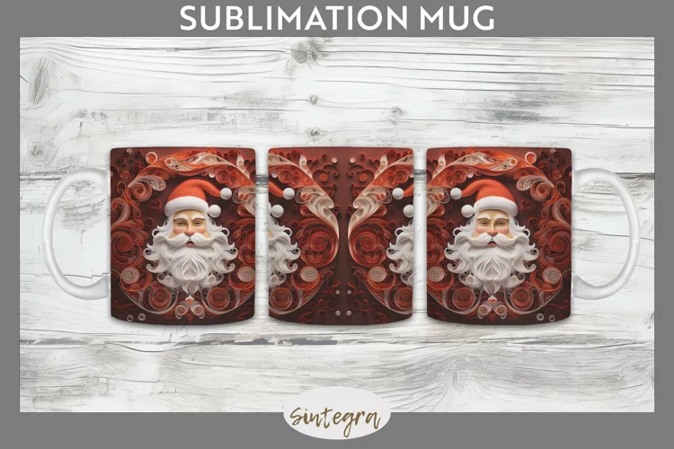 3D Christmas Santa Claus Mug Wrap Sublimation