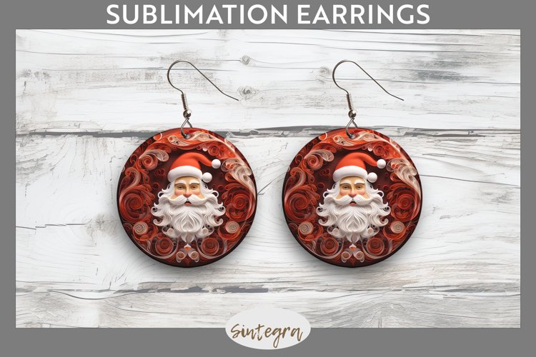 3D Christmas Santa Claus Round Earrings Sublimation