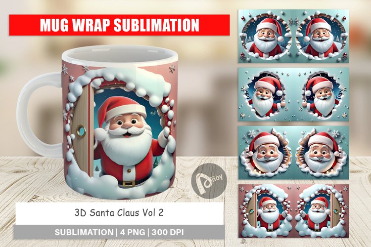 Mug Wrap Design 3D Santa Claus