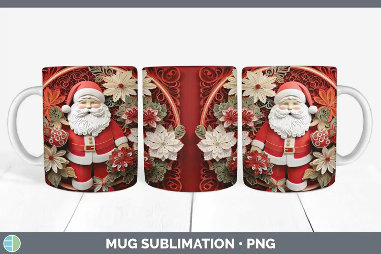 3D Santa Mug Wrap | Sublimation Coffee Cup Designs