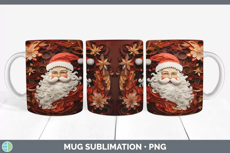 3D Santa Mug Wrap | Sublimation Coffee Cup Designs