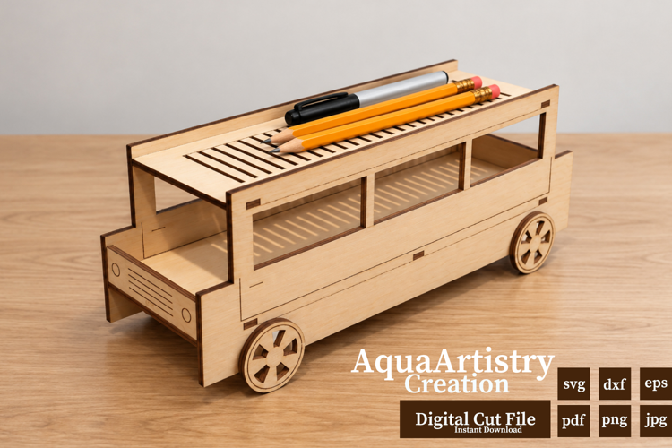 3D School Bus for Stationery Laser Cut File