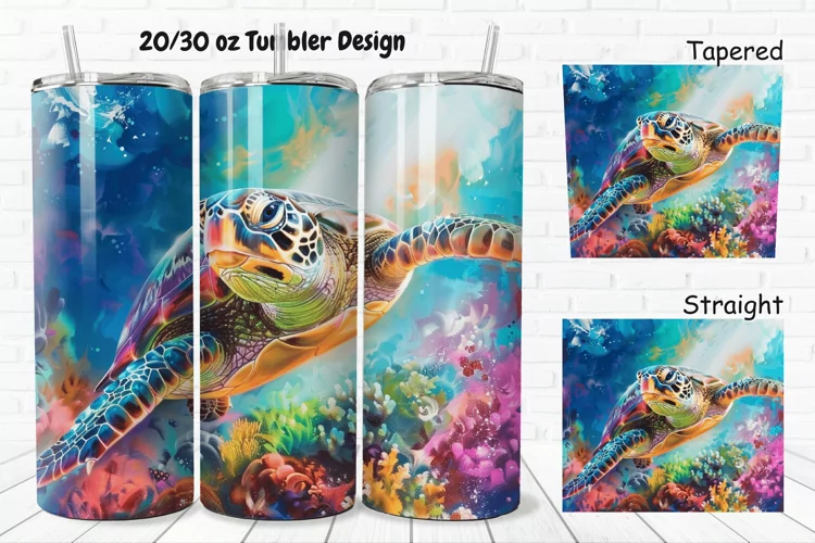 3D Sea Turtle Print 20/30oz Skinny Tumbler