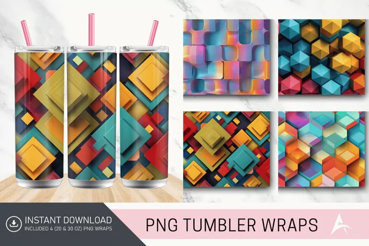 3D Seamless Abstract Colorful Geometric Tumbler wrap