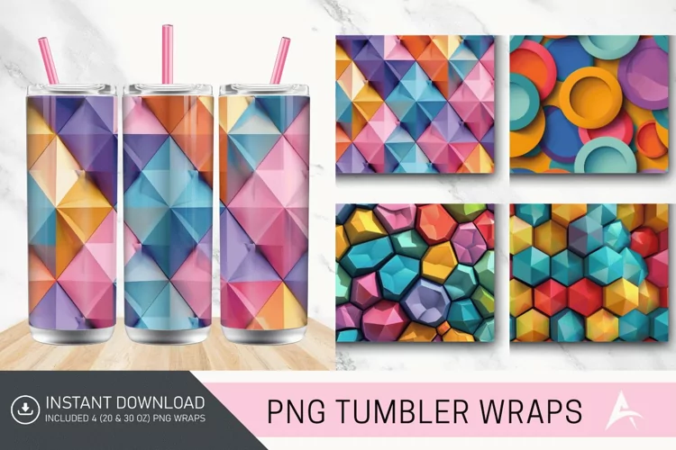 3D Seamless Abstract Colorful Geometric Tumbler wrap