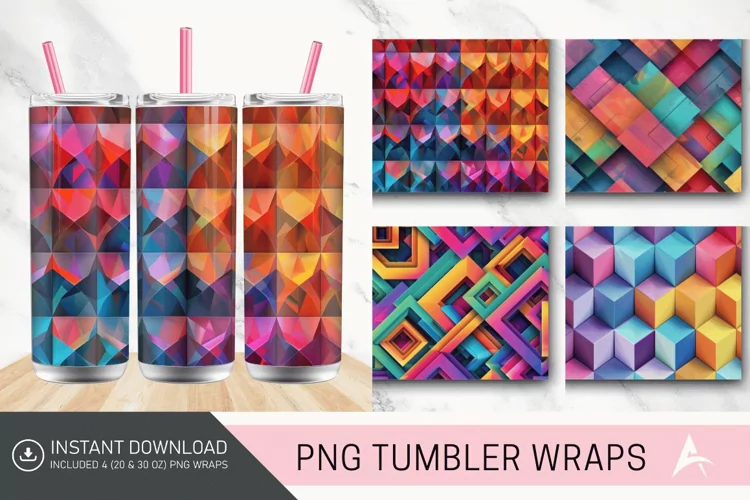 3D Seamless Abstract Colorful Geometric Tumbler wrap