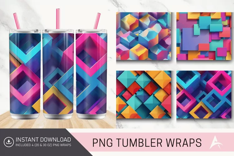 3D Seamless Abstract Colorful Geometric Tumbler wrap