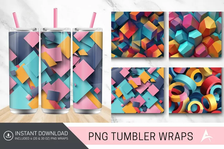 3D Seamless Abstract Colorful Geometric Tumbler wrap
