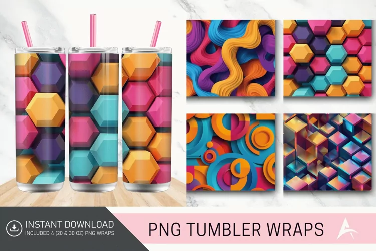 3D Seamless Abstract Colorful Geometric Tumbler wrap