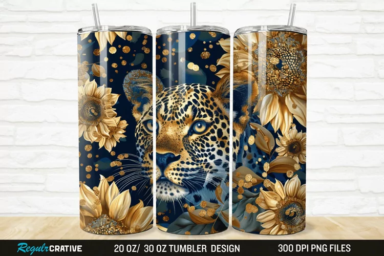3D Glitter Leopard Sunflowers 20/30oz Skinny Tumbler