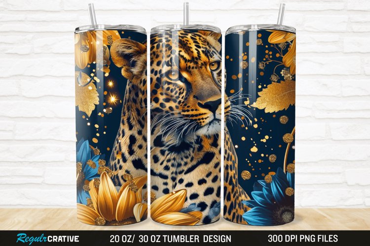 3D Glitter Leopard Sunflowers 20/30oz Skinny Tumbler