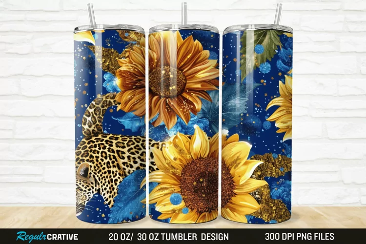 3D Glitter Leopard Sunflowers 20/30oz Skinny Tumbler