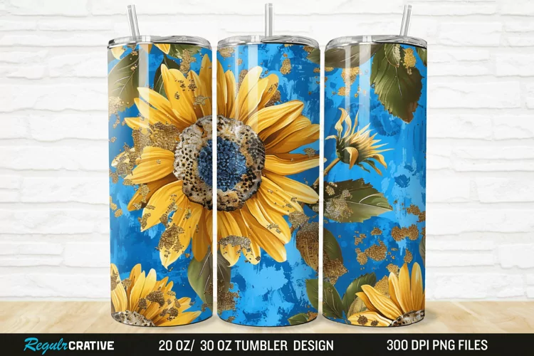 3D Glitter Leopard Sunflowers 20/30oz Skinny Tumbler