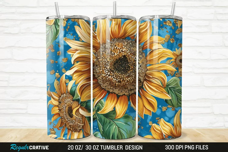 3D Glitter Leopard Sunflowers 20/30oz Skinny Tumbler
