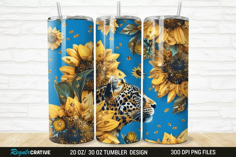 3D Glitter Leopard Sunflowers 20/30oz Skinny Tumbler