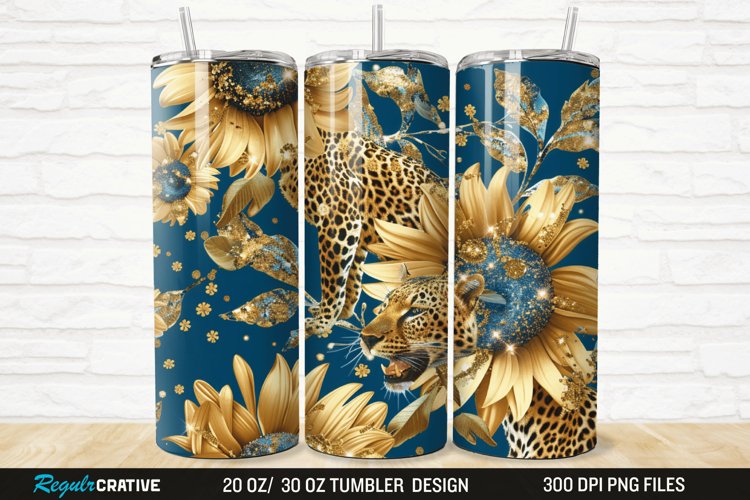 3D Glitter Leopard Sunflowers 20/30oz Skinny Tumbler example image 1