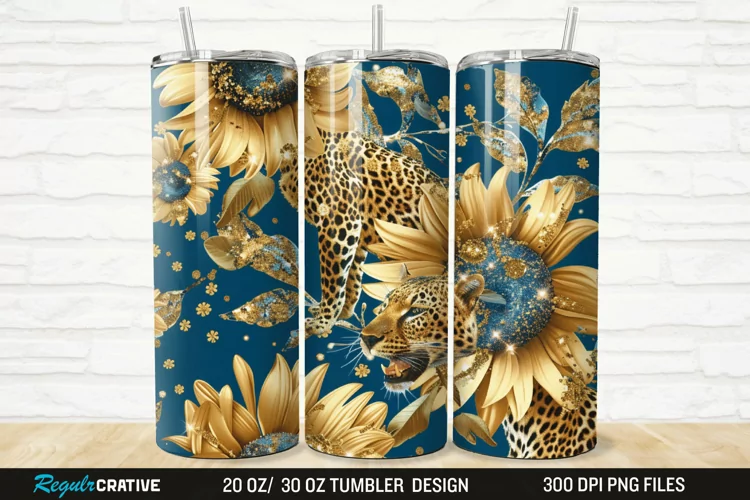 3D Glitter Leopard Sunflowers 20/30oz Skinny Tumbler