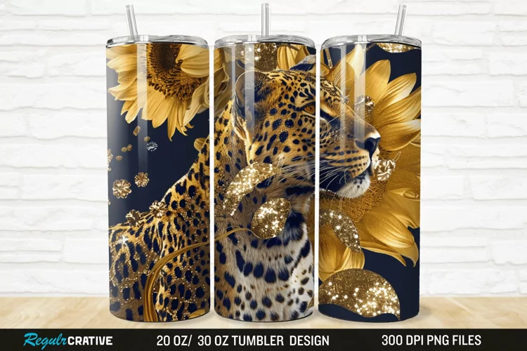 3D Glitter Leopard Sunflowers 20/30oz Skinny Tumbler