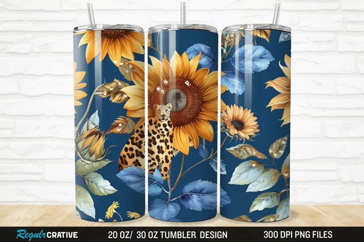 3D Glitter Leopard Sunflowers 20/30oz Skinny Tumbler