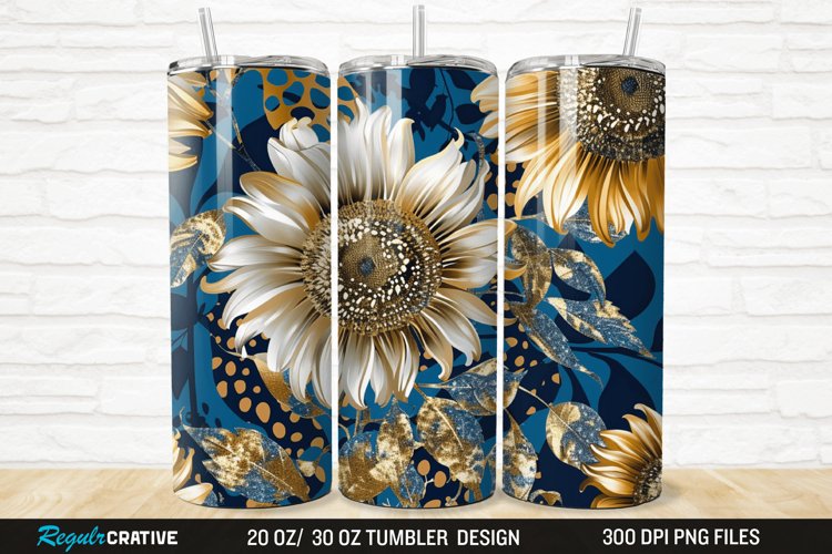 3D Glitter Leopard Sunflowers 20/30oz Skinny Tumbler example image 1