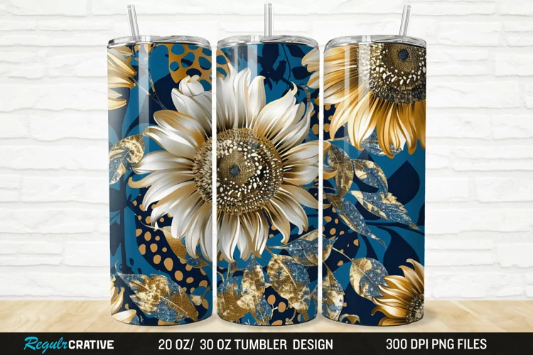 3D Glitter Leopard Sunflowers 20/30oz Skinny Tumbler