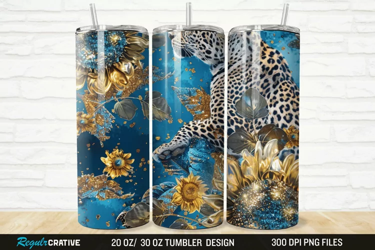 3D Glitter Leopard Sunflowers 20/30oz Skinny Tumbler