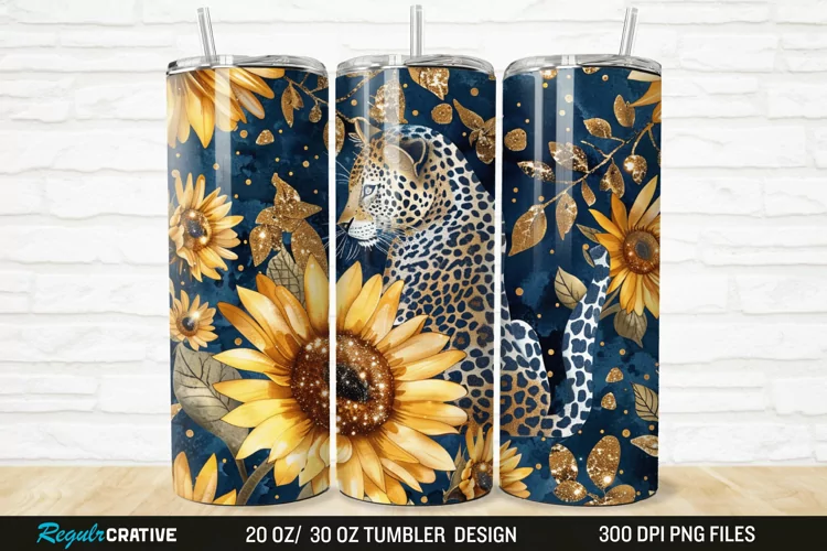3D Glitter Leopard Sunflowers 20/30oz Skinny Tumbler