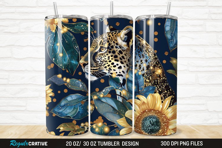 3D Glitter Leopard Sunflowers 20/30oz Skinny Tumbler example image 1