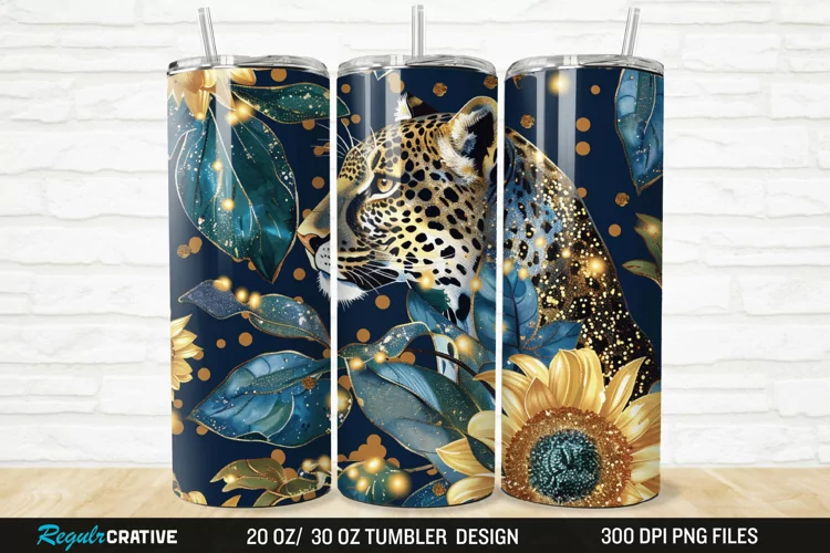 3D Glitter Leopard Sunflowers 20/30oz Skinny Tumbler