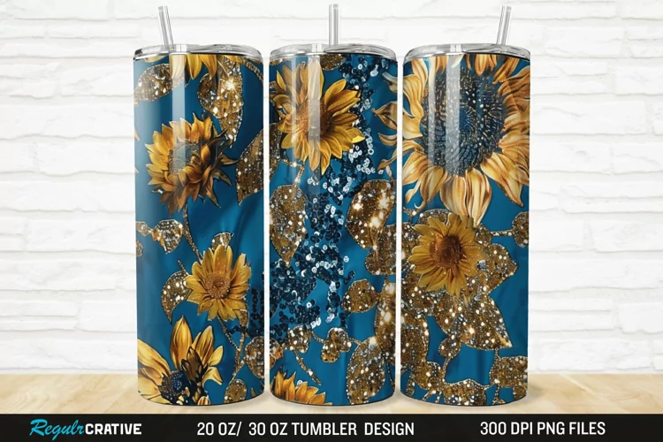 3D Glitter Leopard Sunflowers 20/30oz Skinny Tumbler