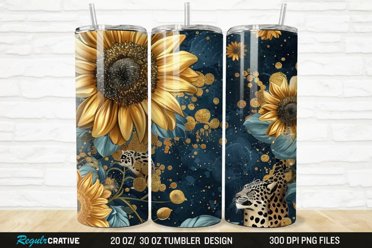 3D Glitter Leopard Sunflowers 20/30oz Skinny Tumbler