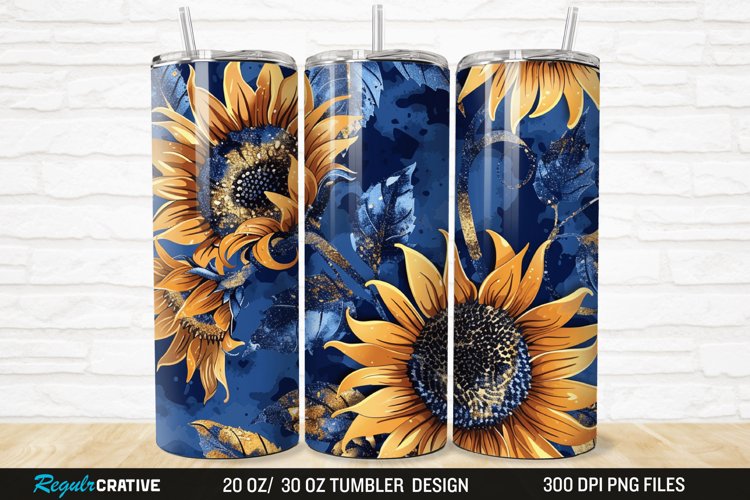 3D Glitter Leopard Sunflowers 20/30oz Skinny Tumbler example image 1