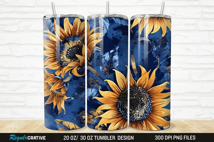 3D Glitter Leopard Sunflowers 20/30oz Skinny Tumbler