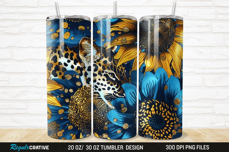 3D Glitter Leopard Sunflowers 20/30oz Skinny Tumbler example image 1