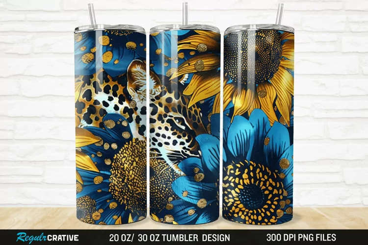 3D Glitter Leopard Sunflowers 20/30oz Skinny Tumbler
